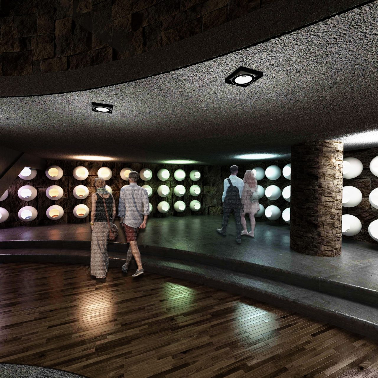 At the entrance, you can see the functional lighting display area. It is educate the color of the light and the temperature can affect the emotion. colors like red, orange and yellow influence people psychologically to feel warm, while blues and greens make individuals feel cool.